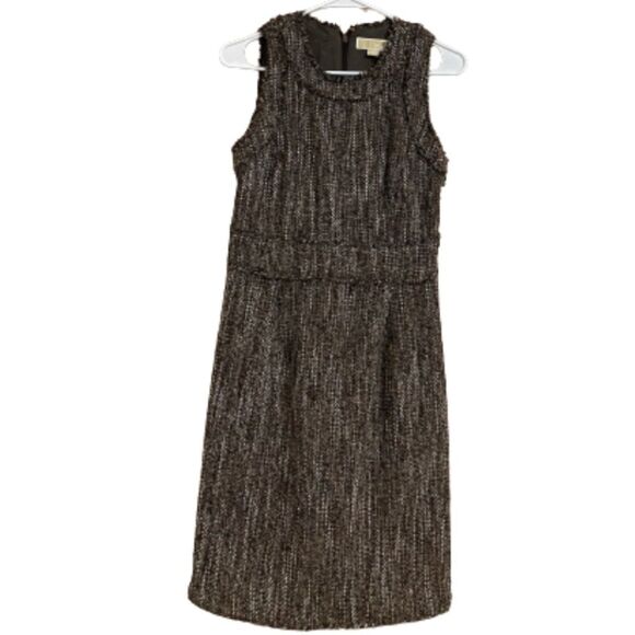 Michael Kors WOMEN’s WOOL BLEND BROWN MULTI FRAYED TWEED MINI SHIFT DRESS Size-4 - Picture 1 of 6